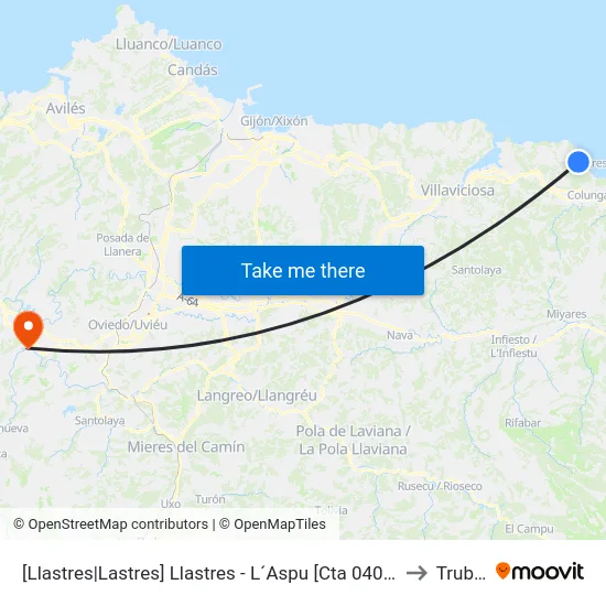 [Llastres|Lastres]  Llastres - L´Aspu [Cta 04031] to Trubia map