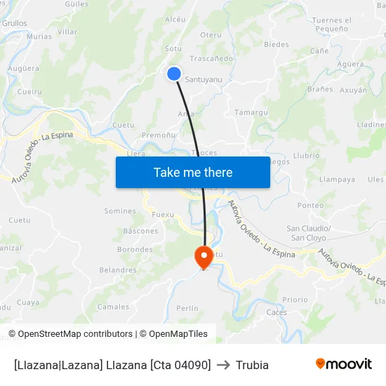 [Llazana|Lazana]  Llazana [Cta 04090] to Trubia map