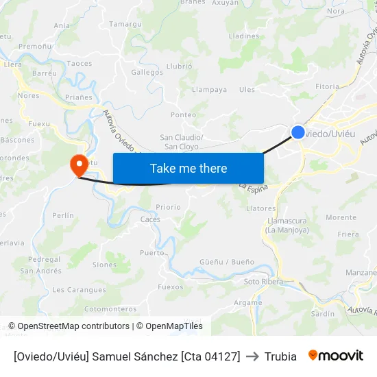 [Oviedo/Uviéu]  Samuel Sánchez [Cta 04127] to Trubia map