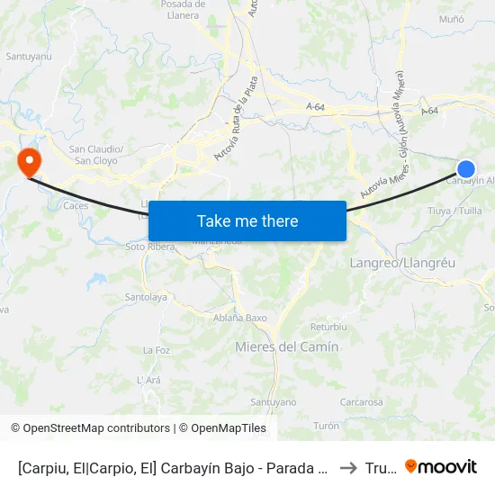 [Carpiu, El|Carpio, El]  Carbayín Bajo - Parada Taxi [Cta 04246] to Trubia map