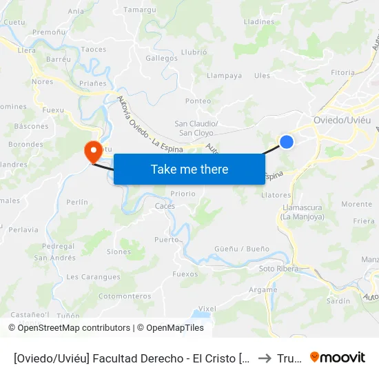 [Oviedo/Uviéu]  Facultad Derecho - El Cristo [Cta 05470] to Trubia map