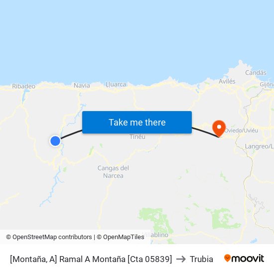[Montaña, A]  Ramal A Montaña [Cta 05839] to Trubia map