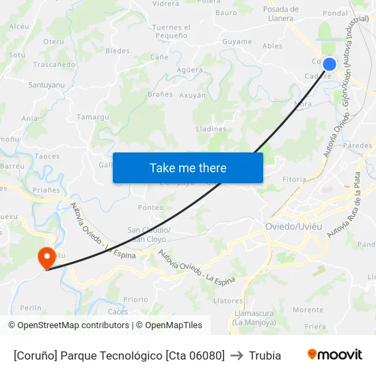 [Coruño]  Parque Tecnológico [Cta 06080] to Trubia map