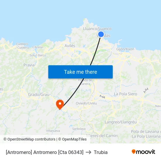 [Antromero]  Antromero [Cta 06343] to Trubia map