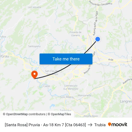 [Santa Rosa]  Pruvia - As-18 Km 7 [Cta 06463] to Trubia map