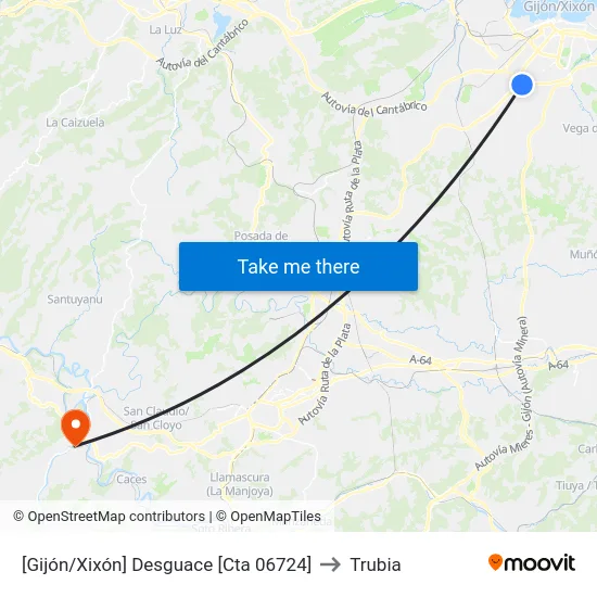 [Gijón/Xixón]  Desguace [Cta 06724] to Trubia map