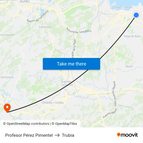 Profesor Pérez Pimentel to Trubia map