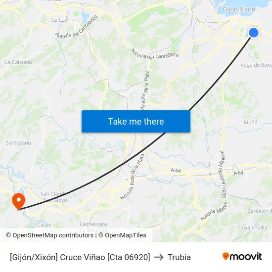 [Gijón/Xixón]  Cruce Viñao [Cta 06920] to Trubia map