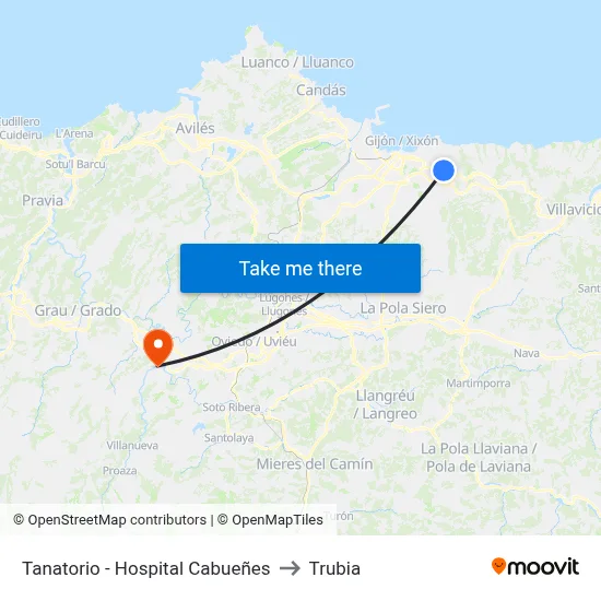 Tanatorio - Hospital Cabueñes to Trubia map