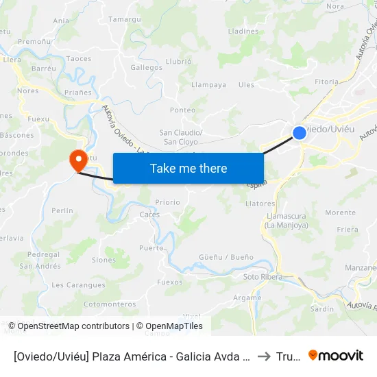 [Oviedo/Uviéu]  Plaza América - Galicia Avda [Cta 07307] to Trubia map