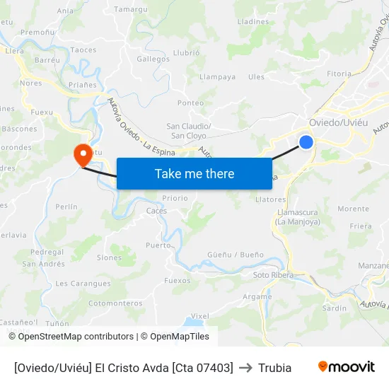 [Oviedo/Uviéu]  El Cristo Avda [Cta 07403] to Trubia map