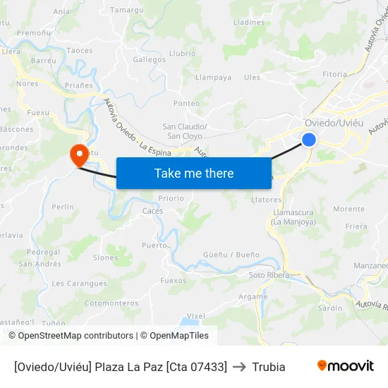 [Oviedo/Uviéu]  Plaza La Paz [Cta 07433] to Trubia map