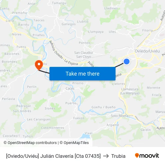 [Oviedo/Uviéu]  Julián Clavería [Cta 07435] to Trubia map