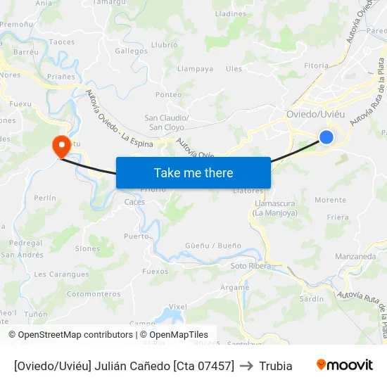 [Oviedo/Uviéu]  Julián Cañedo [Cta 07457] to Trubia map