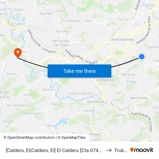 [Calderu, El|Caldero, El]  El Calderu [Cta 07465] to Trubia map