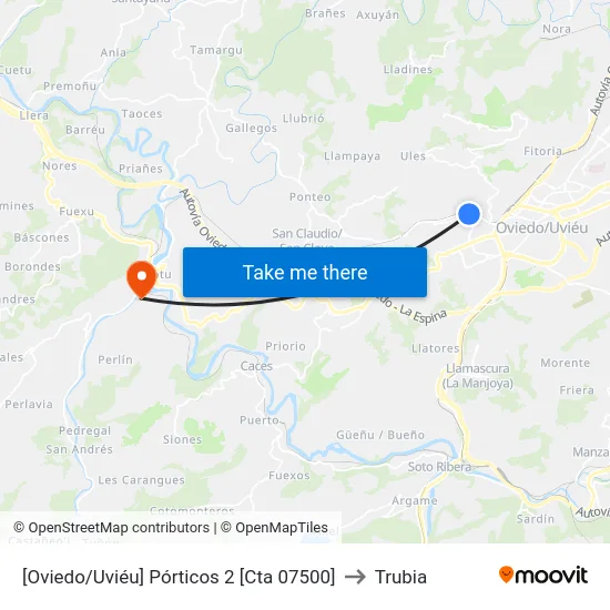 [Oviedo/Uviéu]  Pórticos 2 [Cta 07500] to Trubia map