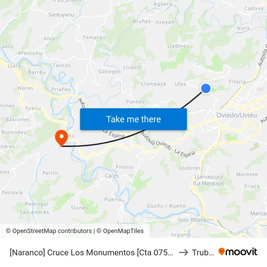 [Naranco]  Cruce Los Monumentos [Cta 07561] to Trubia map