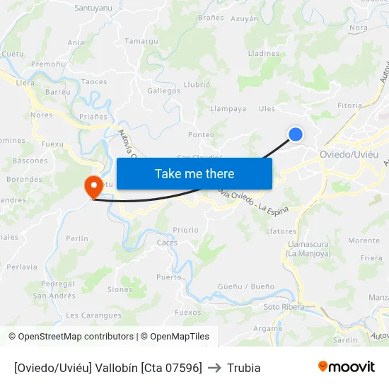 [Oviedo/Uviéu]  Vallobín [Cta 07596] to Trubia map