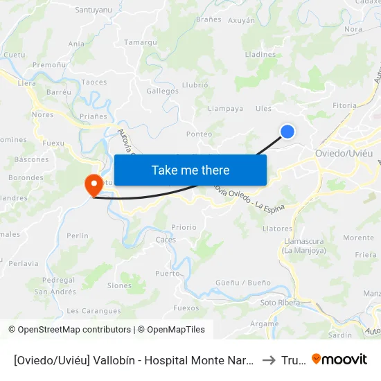 [Oviedo/Uviéu]  Vallobín - Hospital Monte Naranco [Cta 07599] to Trubia map