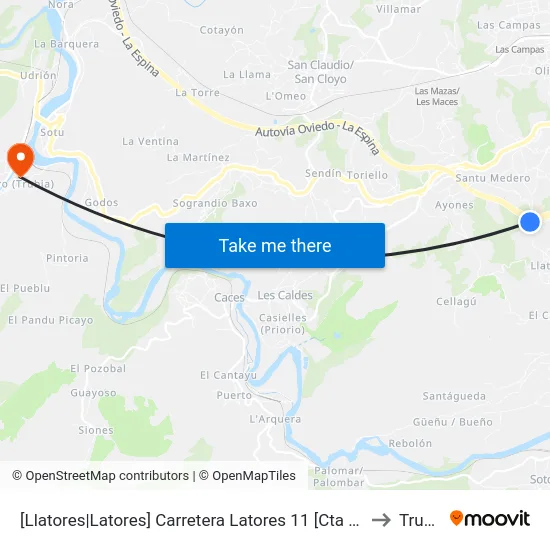[Llatores|Latores]  Carretera Latores 11 [Cta 07608] to Trubia map