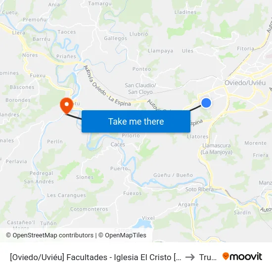 [Oviedo/Uviéu]  Facultades - Iglesia El Cristo [Cta 07618] to Trubia map
