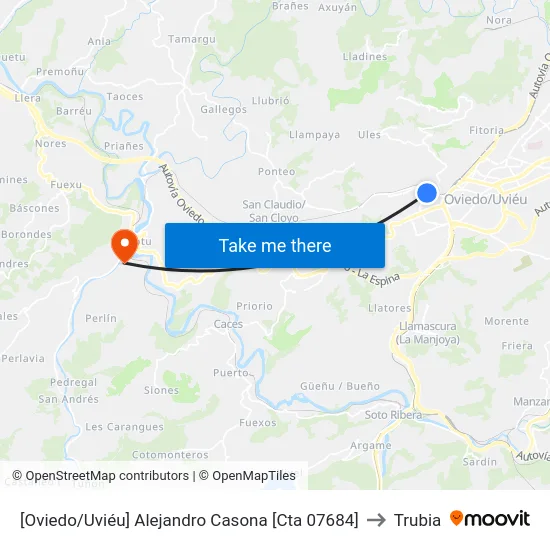 [Oviedo/Uviéu]  Alejandro Casona [Cta 07684] to Trubia map