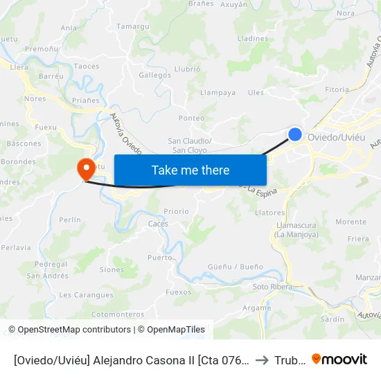 [Oviedo/Uviéu]  Alejandro Casona II [Cta 07685] to Trubia map