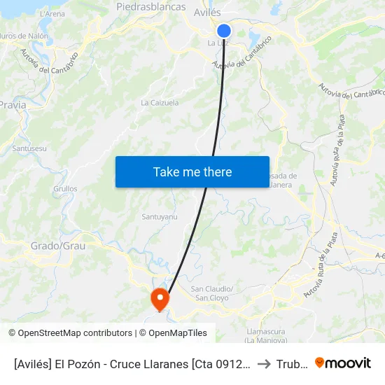 [Avilés]  El Pozón - Cruce Llaranes [Cta 09121] to Trubia map