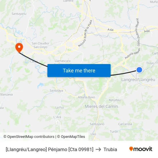 [Llangréu/Langreo]  Pénjamo [Cta 09981] to Trubia map