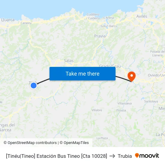 [Tinéu|Tineo]  Estación Bus Tineo [Cta 10028] to Trubia map