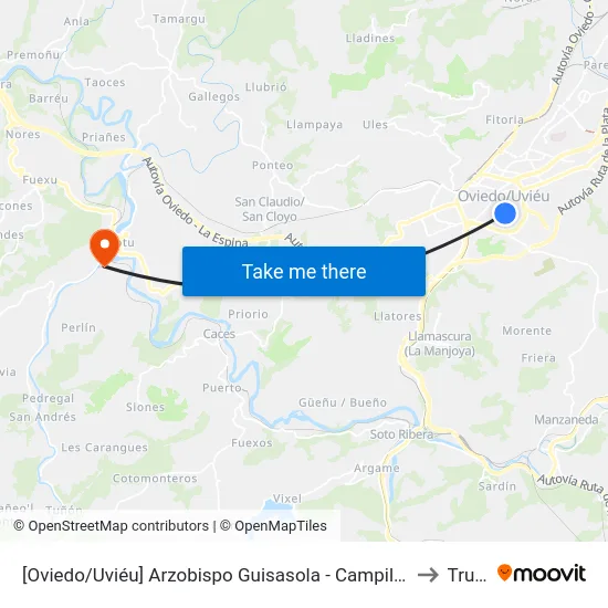 [Oviedo/Uviéu]  Arzobispo Guisasola - Campillín [Cta 16830] to Trubia map
