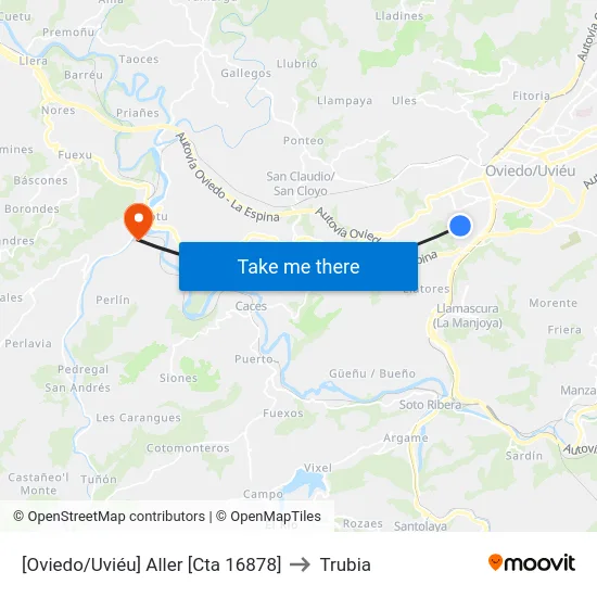 [Oviedo/Uviéu]  Aller [Cta 16878] to Trubia map