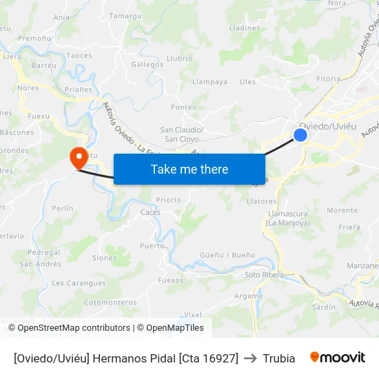 [Oviedo/Uviéu]  Hermanos Pidal [Cta 16927] to Trubia map