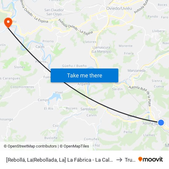 [Rebollá, La|Rebollada, La]  La Fábrica - La Caleya [Cta 01588] to Trubia map