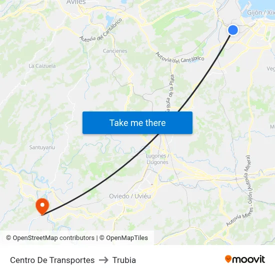 Centro De Transportes to Trubia map