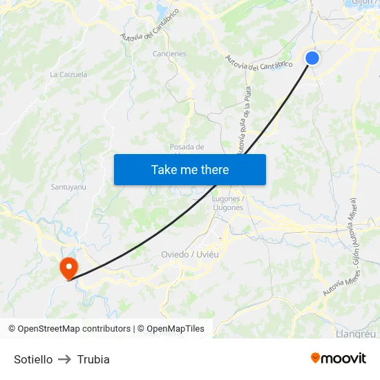 Sotiello to Trubia map