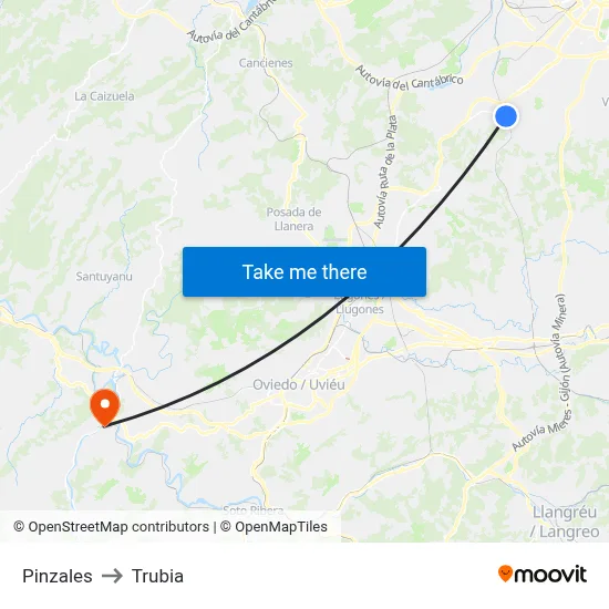 Pinzales to Trubia map