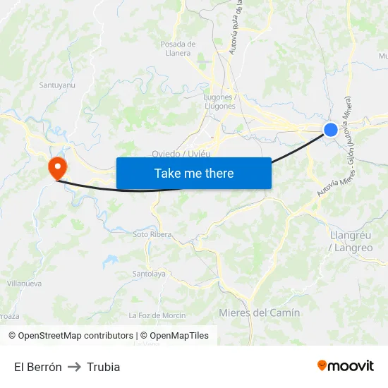 El Berrón to Trubia map