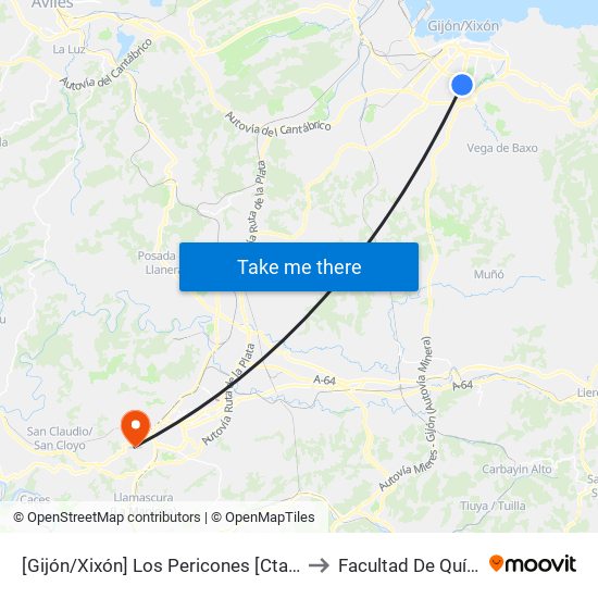 [Gijón/Xixón]  Los Pericones [Cta 21139] to Facultad De Química map