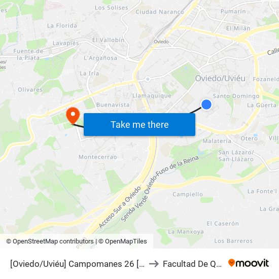 [Oviedo/Uviéu]  Campomanes 26 [Cta 21393] to Facultad De Química map