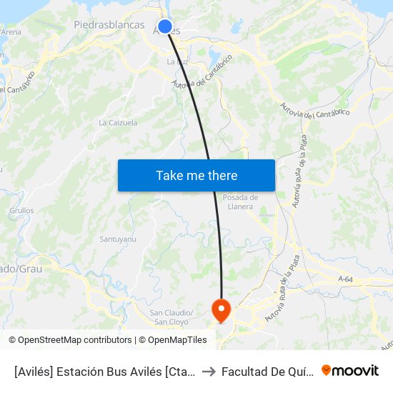 [Avilés]  Estación Bus Avilés [Cta 00161] to Facultad De Química map