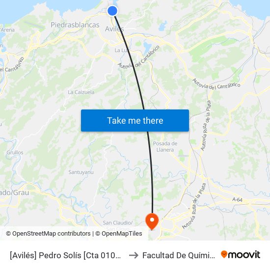 [Avilés]  Pedro Solís [Cta 01044] to Facultad De Química map