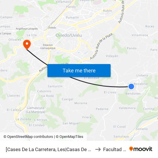 [Cases De La Carretera, Les|Casas De La Carretera]  Bendones 1 [Cta 01239] to Facultad De Química map