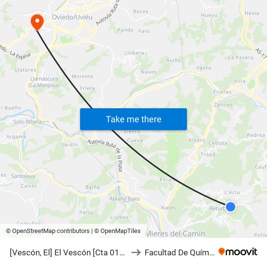 [Vescón, El]  El Vescón [Cta 01277] to Facultad De Química map