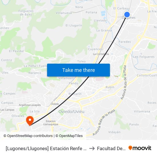 [Lugones/Llugones]  Estación Renfe Lugones [Cta 02471] to Facultad De Química map