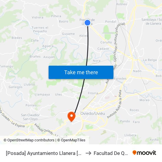 [Posada]  Ayuntamiento Llanera [Cta 04136] to Facultad De Química map