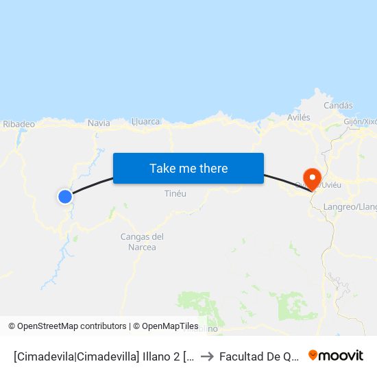 [Cimadevila|Cimadevilla]  Illano 2 [Cta 05835] to Facultad De Química map