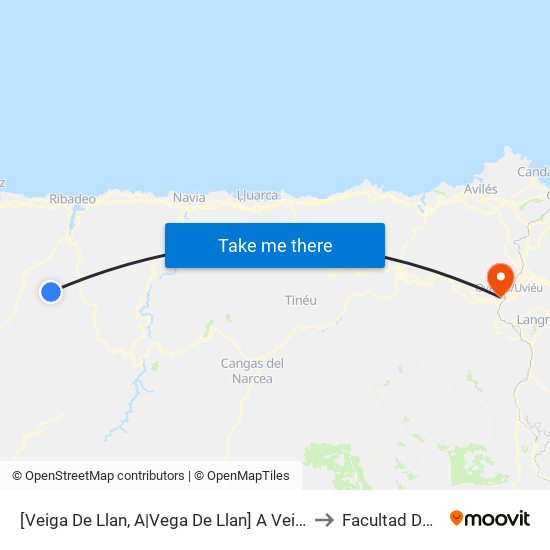 [Veiga De Llan, A|Vega De Llan]  A Veiga De Llan [Cta 05900] to Facultad De Química map