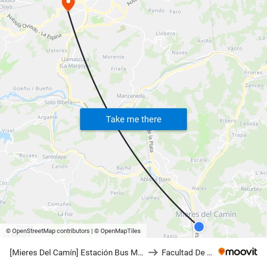 [Mieres Del Camín]  Estación Bus Mieres [Cta 07991] to Facultad De Química map