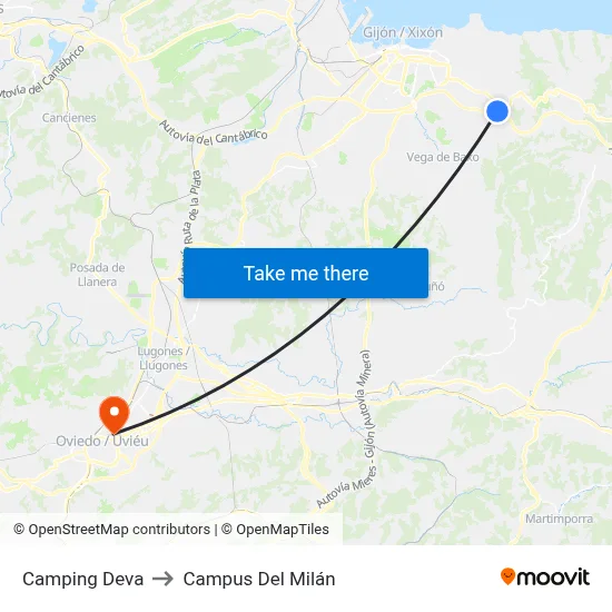 Camping Deva to Campus Del Milán map